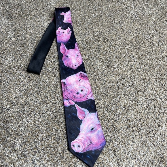 Vintage Ralph Marlin & Co Original Pig Piglet Tie Necktie 1989 Made In The USA - Picture 1 of 4